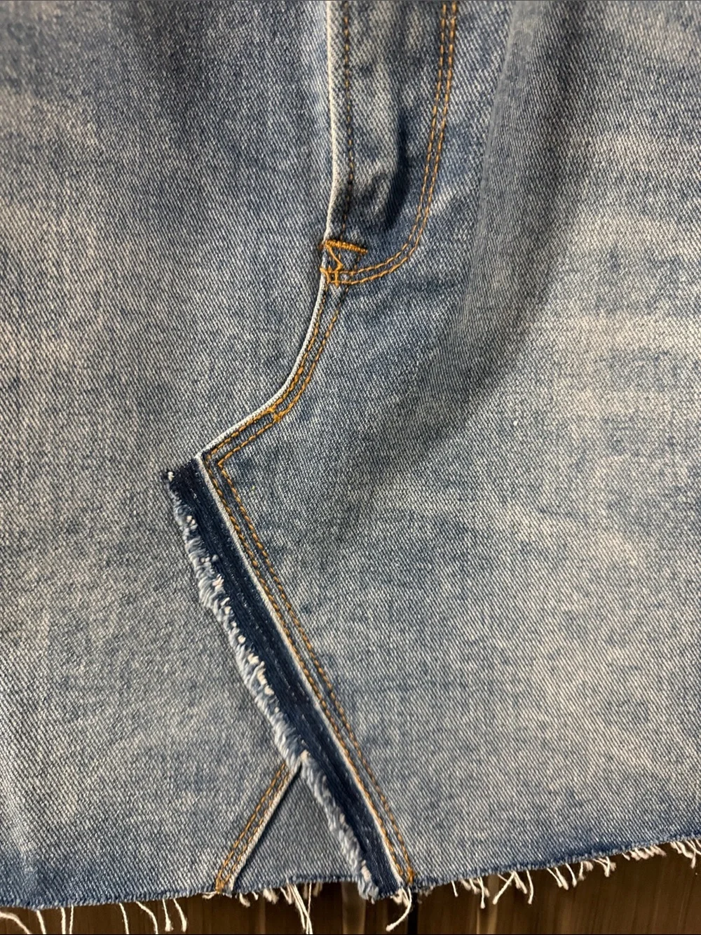 Forever 21 Light Wash Denim‎ Skirt with Orange Stitching